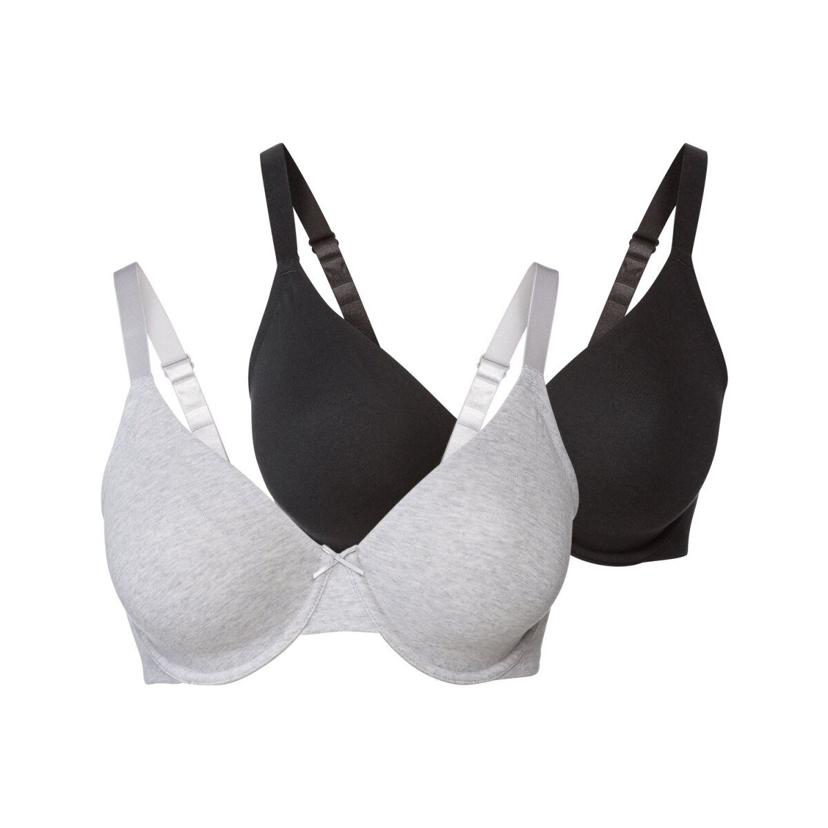 esmara® beugelbeha's voor dames, set van 2, met voorgevormde cups (zwart/lichtgrijs, 90D)