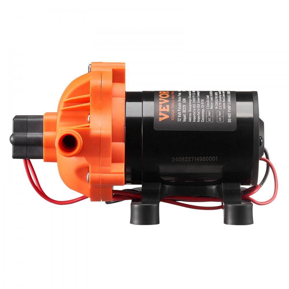 12-V-Membranpumpe, 6,81 l/min, 3-Kammer-Gleichstrom-Wasserpumpe mit automatischem Druckschalter, 40–100 PSI, verstellbar, 60 PSI, 1/2 Zoll MNPT-Anschluss für Wohnmobil, Yacht, Food Truck, Camper, Marine