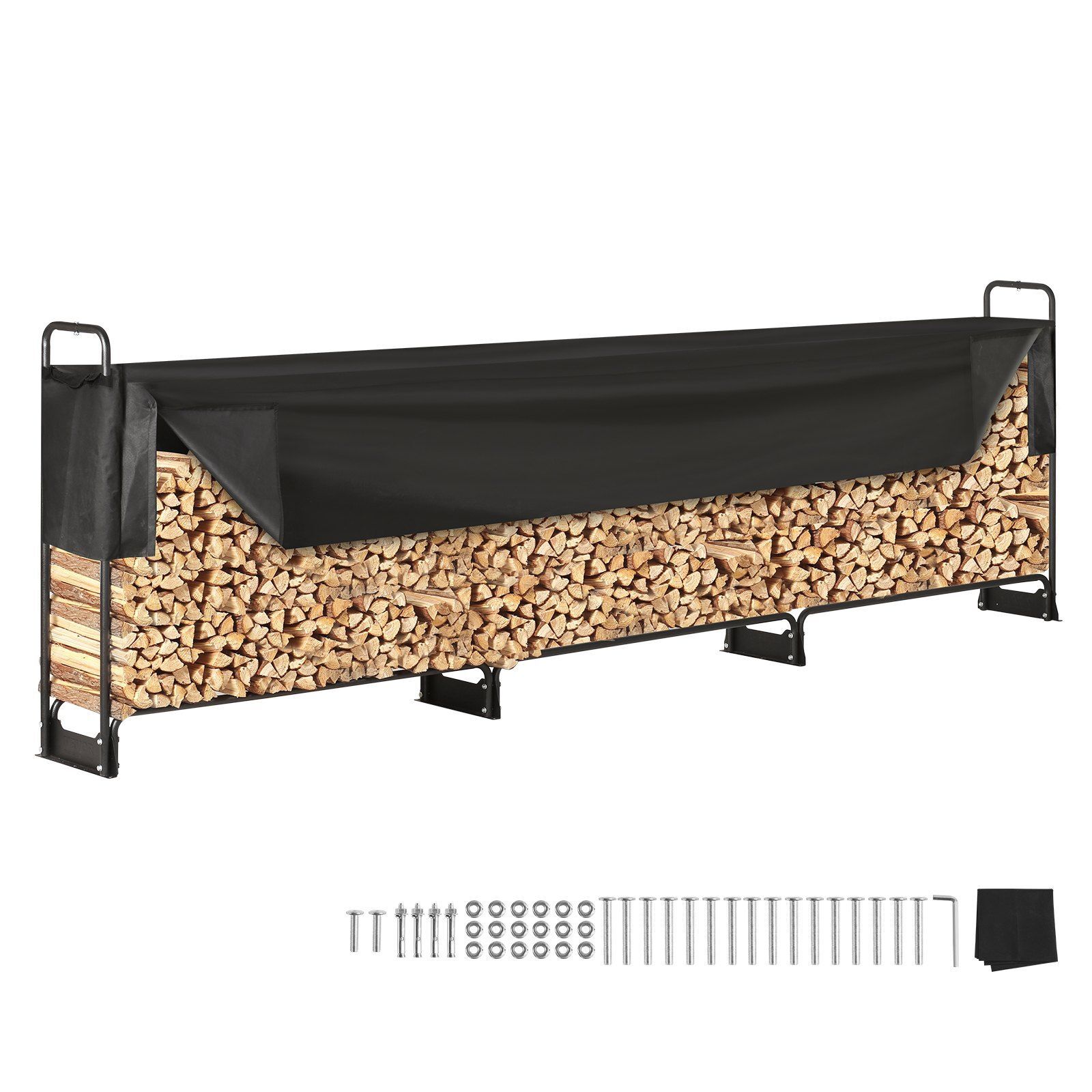 Kaminholzregal Metall 386 x 36 x 117 cm Brennholzregal Stahlrahmen pulverbeschichtet Kaminholzunterstand 400 kg mit wasserdichter Abdeckung