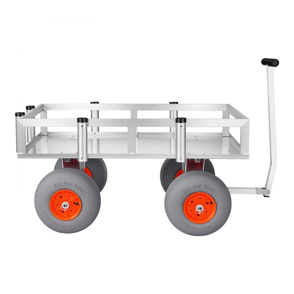 Folding Fishing Trolley, 159kg Handcart with 4 PU Pneumatic Tires for All Terrain, Transport Trolley with Aluminum Frame & 6 Rod Holders, Multifunctional Transport Trolley for Fishing, Camping, Beach