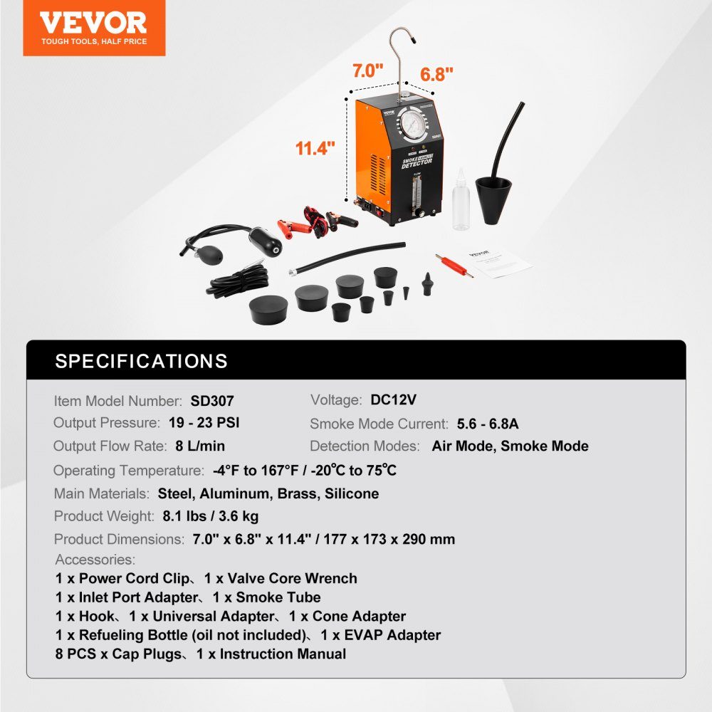 Autorookmachine rookmachine lekdetector 8 L/min, autorookmachine luchtmodus & rookmodus twee modellen, lekdetector met manometer en luchtpompen, lekdetector voor mistmachines
