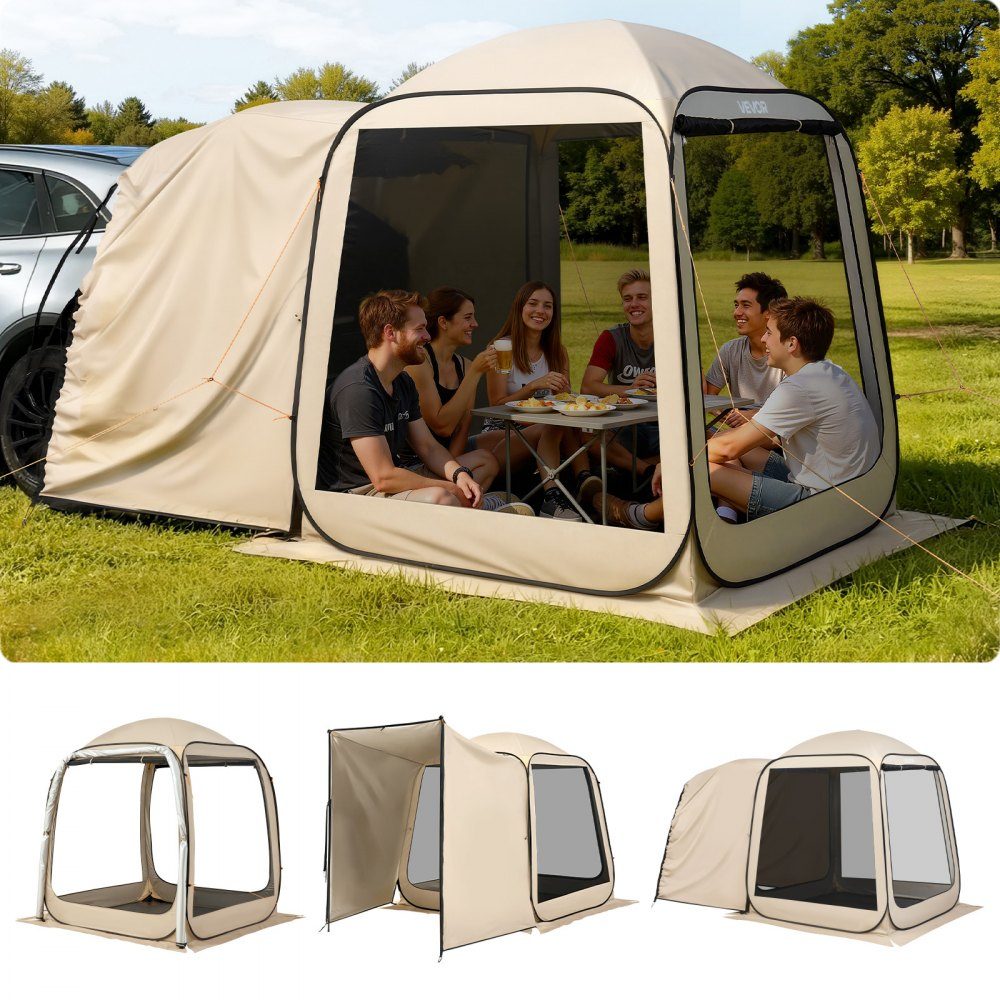 Kampeertent 72" x 72" Pop-up SUV-achterkleptent Draagbare feesttent voor 4-6 personen met draagtas Gaaszijwanden voor kamperen Tuin Buitenactiviteiten Beige