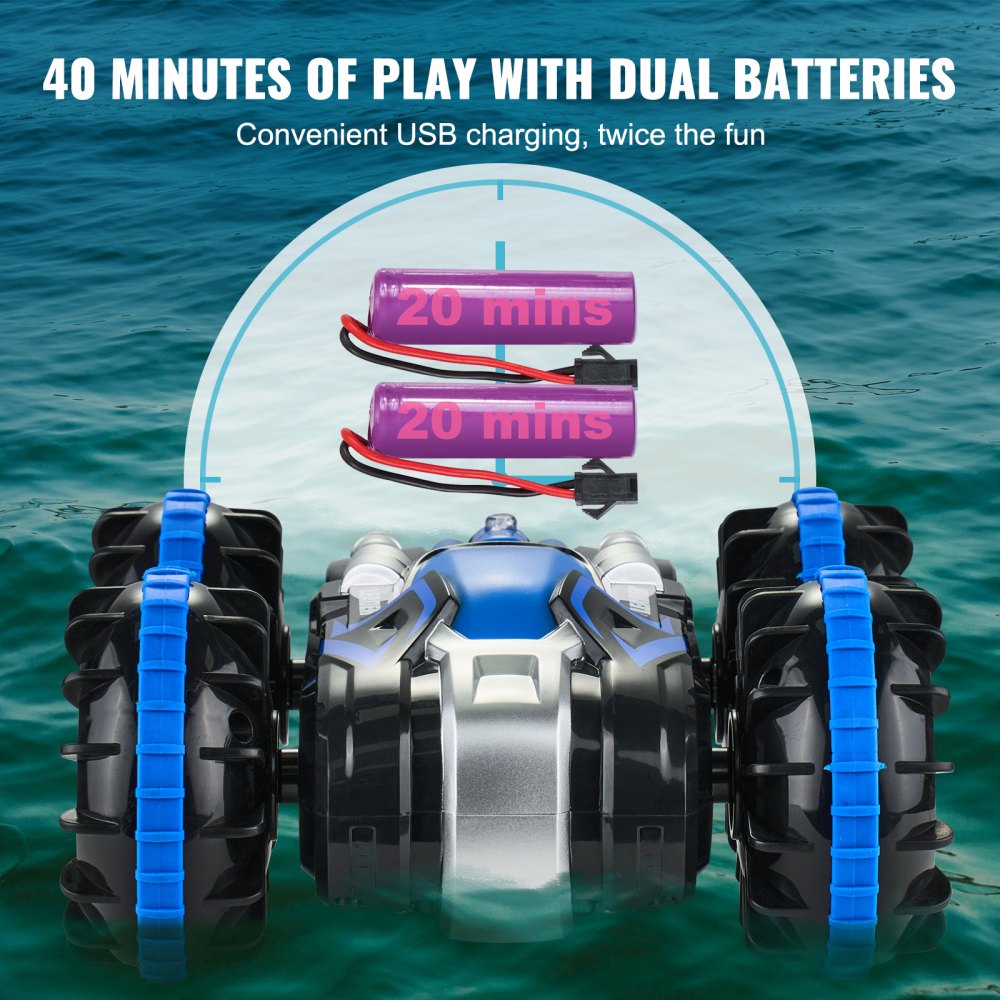 Amphibisches ferngesteuertes Autoboot, 2,4 GHz 12 km/h 4WD wasserdichtes RC-Auto für Kinder, 360° drehbares Stuntauto mit 2 Batterien, geländegängiges Wasser-Strand-Poolspielzeug für Jungen und Mädchen ab 6 Jahren, Blau Amphibisches ferngesteuertes Autoboot, 2,4 GHz 12 km/h 4WD wasserdichtes RC-Auto für Kinder, 360° drehbares Stuntauto mit 2 Batterien, geländegängiges Wasser-Strand-Poolspielzeug für Jungen und Mädchen ab 6 Jahren, Blau