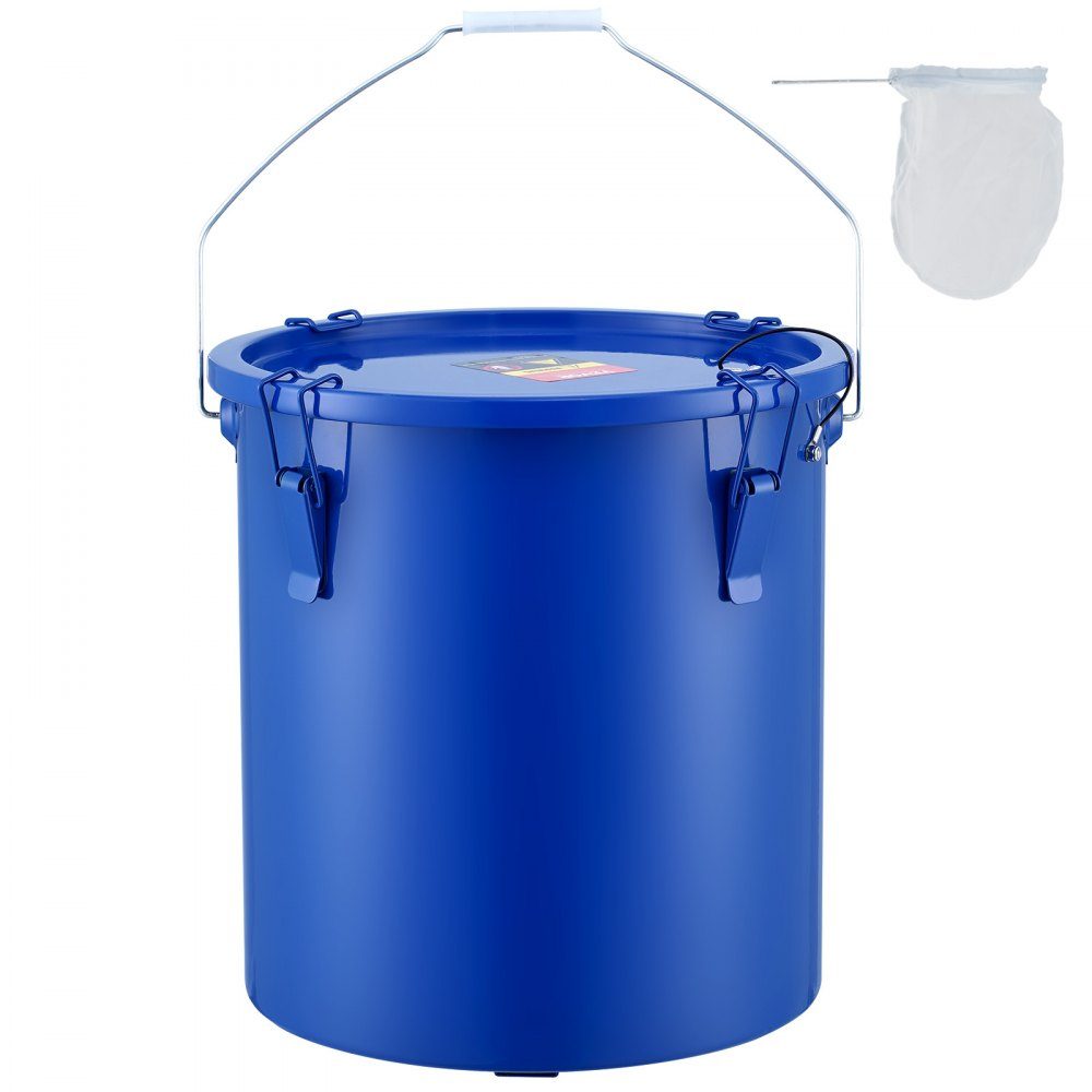 Frying Oil Bucket Oil Disposal Container, 5L Carbon Steel Frying Oil Bucket with Rustproof Coating, Oil Transport Container with Lid, Filter Bag for Filtering Hot Cooking Oil, Blue