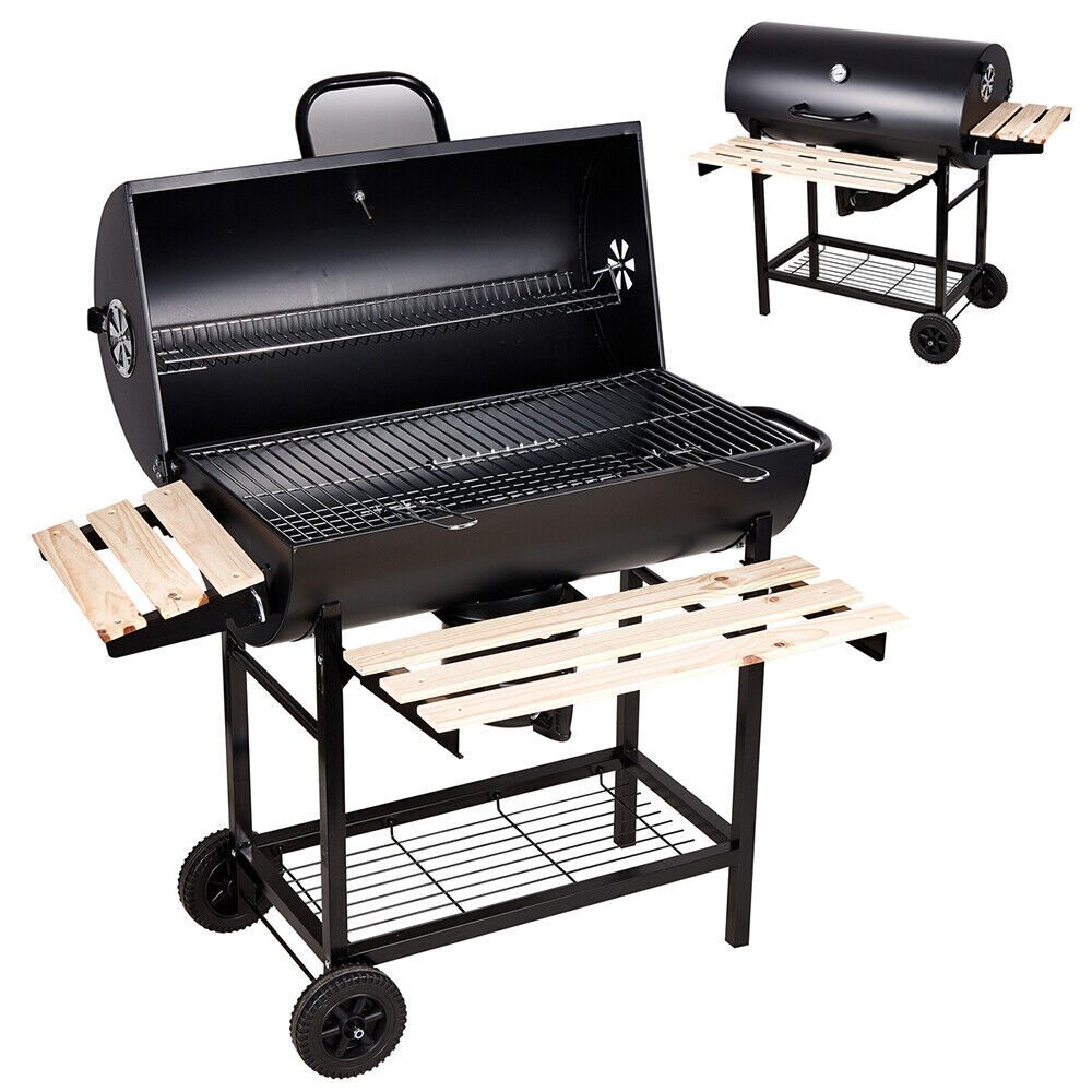 BBQ Holzkohlegrill Grill Smoker Set mit Deckel Camping Outdoor Seitenregal