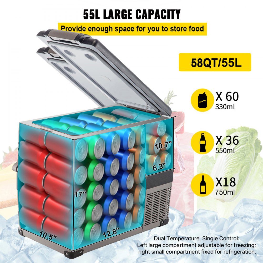 Portable Compressor Cooler Box 55L Car Fridge 220V Mini Fridge Electric Freezer Box Small Freezer for Car Camping Truck Boat