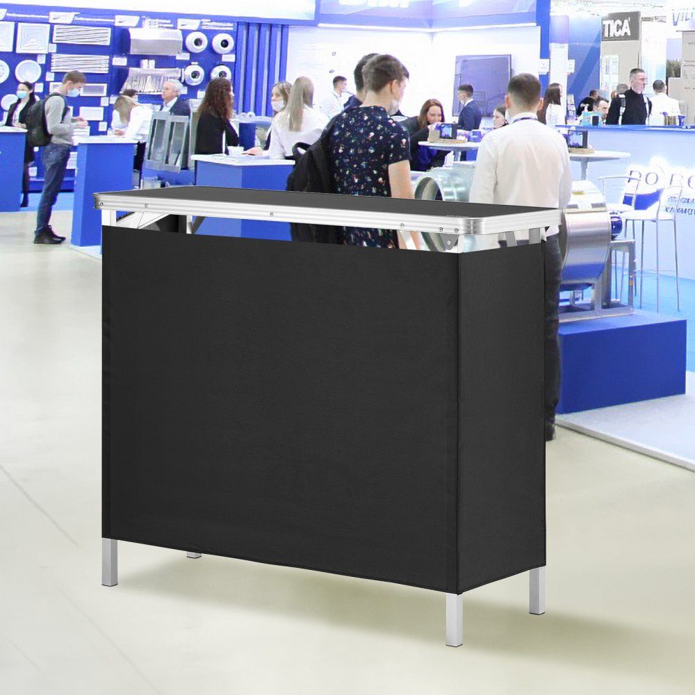 Comptoir d'exposition portable, comptoir d'exposition, 97,5 × 38,5 × 87 cm, stand d'exposition, support de comptoir d'exposition, table de bar de promotion pliable, comptoir de promotion, réception avec compartiment de rangement, sac de transport, noir