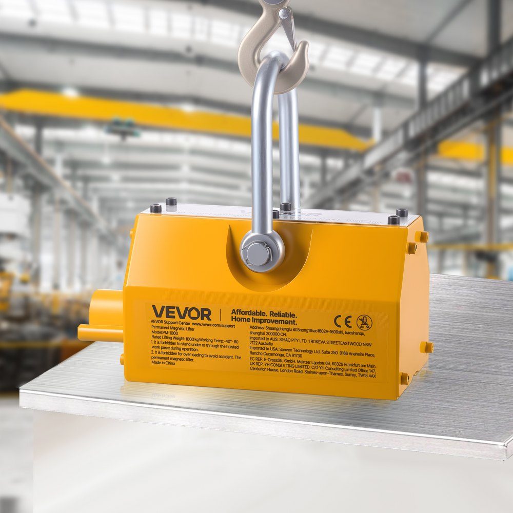 Load lifting magnet permanent magnet lifter 1000 kg pulling force lifting magnet with release handle & steel hook, used in workshop cranes and hoists, for lifting steel plates, boards