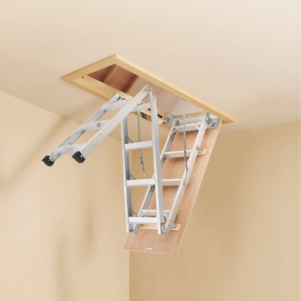 Échelle de sol, capacité de charge 170 kg, échelle de grenier réglable en hauteur de 3 à 3,13 m, escalier de grenier rabattable en aluminium, idéal pour accéder au grenier, balcons à l'étage