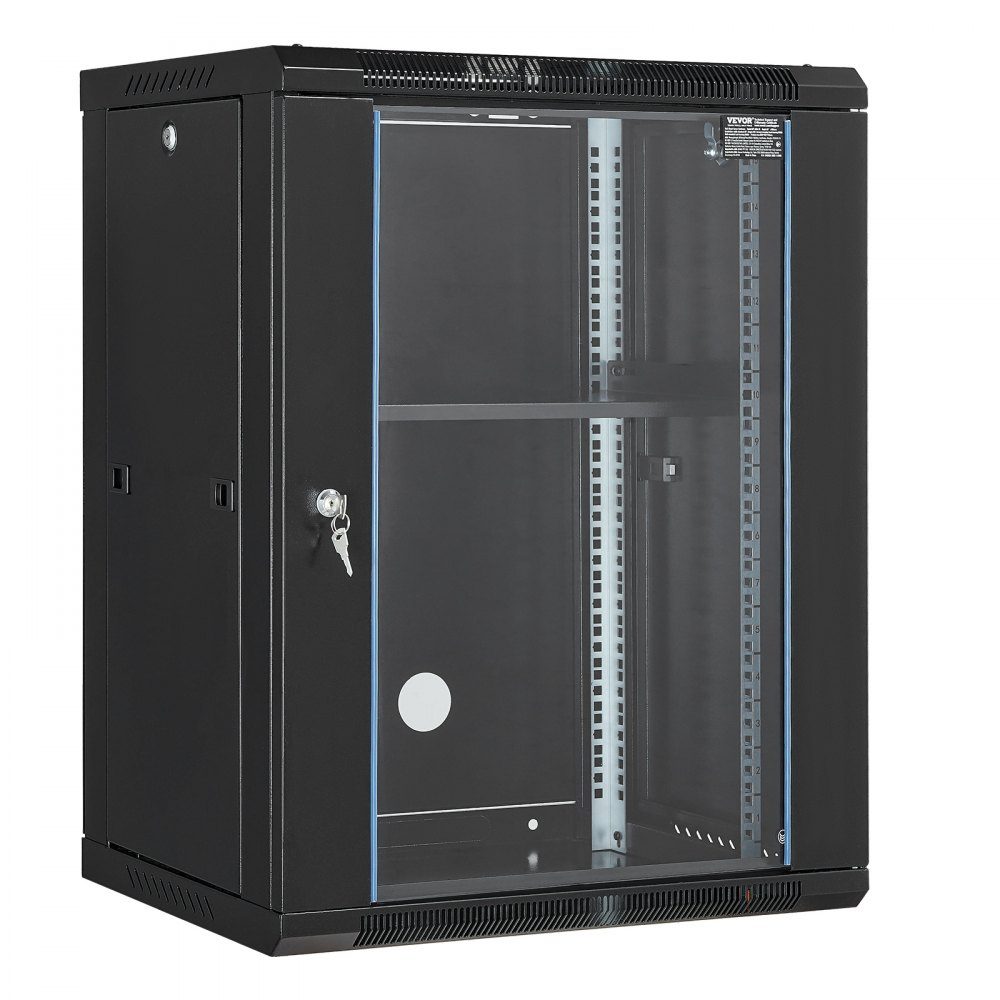 15U wandgemonteerde serverkast, maximale vloerbelasting van 500 lbs, netwerkrackbehuizing met zwenkwielen, afsluitbare deur van gehard glas, Q235 koolstofstaal voor IT-apparatuur A/V-apparatuur