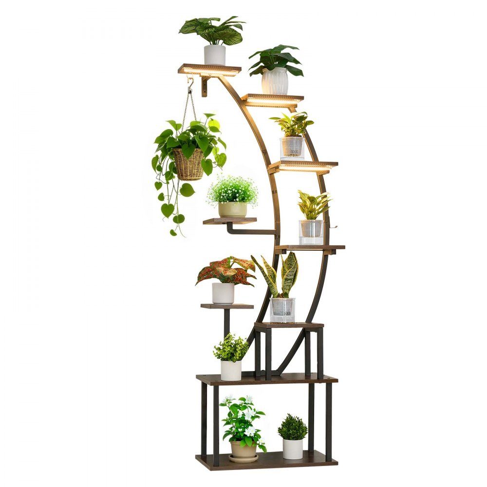 Plantenstandaard met groeilicht, 9-laags bloementrappen, metalen bloemenstandaard, 3 timers en 10 helderheidsniveaus, bloemenplank voor woonkamer- en balkondecoratie, 62 x 28 x 160 cm