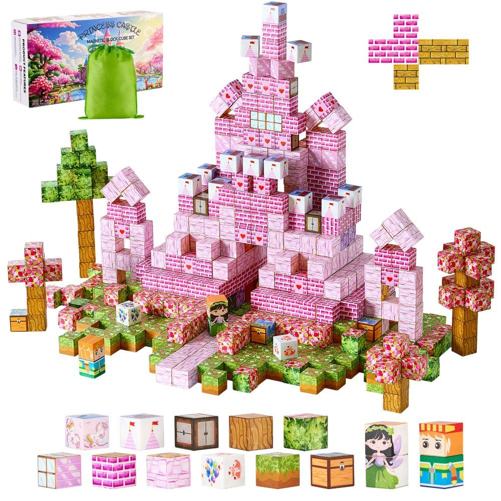 Blocs de construction magnétiques, ensemble de château de princesse de 100 pièces, blocs magnétiques, jouets STEM Montessori pour cadeau de Noël et d'anniversaire, jouet de construction à empiler, à partir de 3 ans