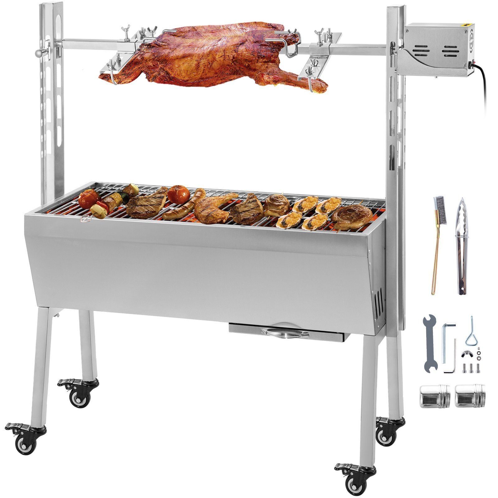 Rôtissoire électrique pour cochon de lait et agneau, 88x44cm, ensemble de barbecue pliable en acier inoxydable, barbecue au charbon de bois, chariot de Camping en plein air, jardin