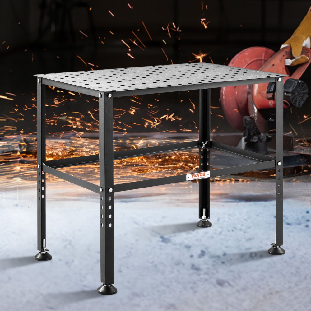 Schweißtisch 914,4 x 609,4 x 784,8 mm, Montagetisch mit einer Tragfähigkeit von 362 kg, Werkbank mit 16 mm Befestigungslöchern und rutschfesten Fußpolstern für Schweißmontage- und Reparaturarbeiten Schweißtisch 914,4 x 609,4 x 784,8 mm, Montagetisch mit einer Tragfähigkeit von 362 kg, Werkbank mit 16 mm Befestigungslöchern und rutschfesten Fußpolstern für Schweißmontage- und Reparaturarbeiten