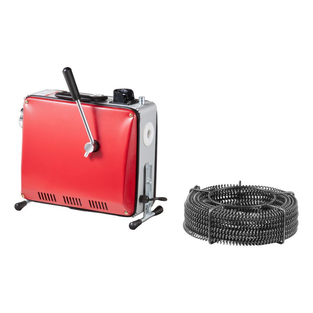 Electric Pipe Cleaning Machine 500W 1400RPM Pipe Cleaner 2pcs 20m x 16mm & 5m x 9.5mm Spring Cable 0.4m x 12mm Flexible Spring & 6 Cutters for 50-110mm Diameter Pipes