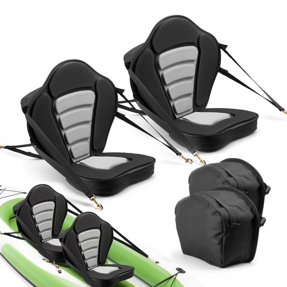 2 x Kayak Seat 53mm Thick Padded Stand Up Paddle Board Seat Boat Seat with Backrest and Storage Bag and Adjustable Strap for Inflatable Kayak SUP Canoe Fishing Boat