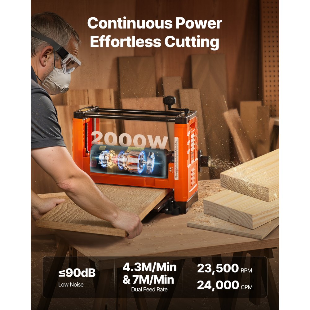 Dickenhobel, 2 Geschwindigkeiten, 330 mm breiter Arbeitstisch, Hobel, drei Klingen, 2000 W, 23500 U/min, leistungsstarker Motor, Doppelrollen, Überrollschutz, Holzbearbeitung für Hart- und Weichholz Dickenhobel, 2 Geschwindigkeiten, 330 mm breiter Arbeitstisch, Hobel, drei Klingen, 2000 W, 23500 U/min, leistungsstarker Motor, Doppelrollen, Überrollschutz, Holzbearbeitung für Hart- und Weichholz