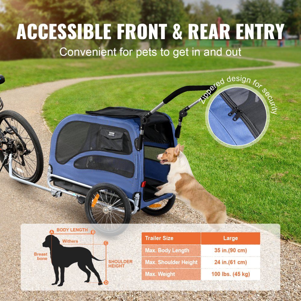 Hundeanhänger 45 kg 2-in-1 Fahrradanhänger Kohlenstoffstahl + 600D Oxford-Gewebe + PP faltbar 1440 x 725 x 845 mm als Anhänger 1320 x 725 x 920 mm als Kinderwagen Hundebuggy Jogger Anhänger Blau