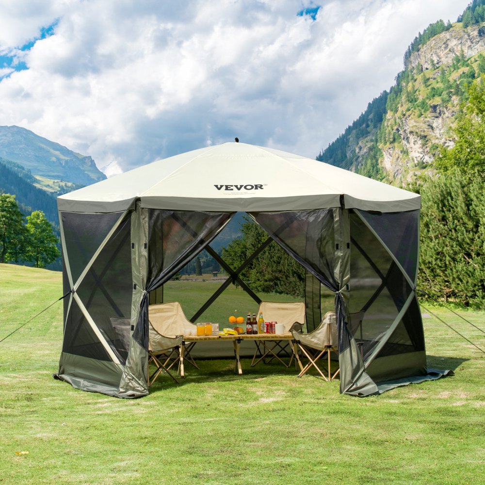 Pop Up Gazebo Tent, Pop Up Tent with 6 Side Canopy, Sun Shade with 6 Removable Privacy Wind Cloths and Mesh Windows, 12 x 12 Feet, Quick Pitch Tent with Mosquito Net, Army Green Pop Up Gazebo Tent, Pop Up Tent with 6 Side Canopy, Sun Shade with 6 Removable Privacy Wind Cloths and Mesh Windows, 12 x 12 Feet, Quick Pitch Tent with Mosquito Net, Army Green