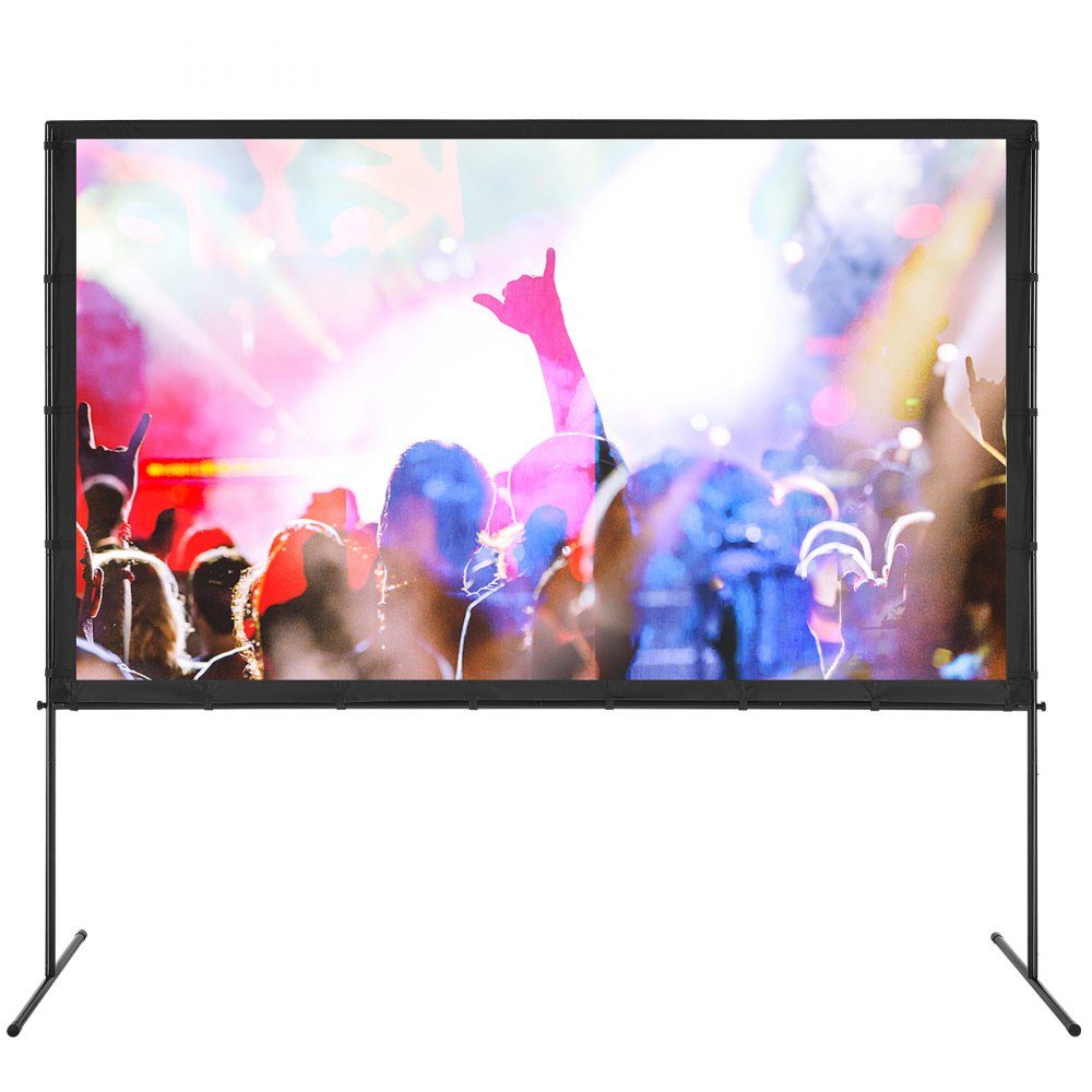 Projection Projector Screen with Stand, 100" HD 4K Outdoor Indoor Projector Screen, Quick Fold Portable Movie Screen 16:9 for Home Theater, Camping and Casual Events, Black