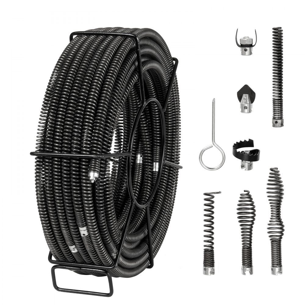 Kabel do czyszczenia rur 30 m x 16 mm Profesjonalny kabel do czyszczenia rur z 7 obcinakami do rur 20–100 mm Kabel kanalizacyjny z pustym rdzeniem do zlewu i odpływu podłogowego Toaleta