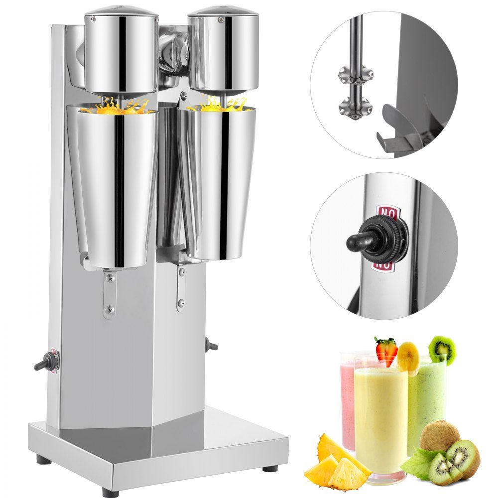 Getränkemixer 150W, Milchshaker elektrisch 800ml, Doppelköpfe, Silber, Elektromixer für Shakes, Cocktailmixer, Milchshakemaschine, Barmixer, Standmixer, gewerbliche private Nutzung