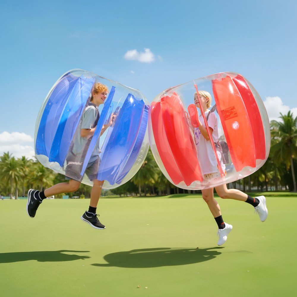 Inflatable Bumper Ball (2 Pack) 1.2m Heavy Duty 0.5mm Thick PVC Bubble Knocker Collision Ball for Outdoor Sports Team Games Park Toy (Red + Blue Stripes)