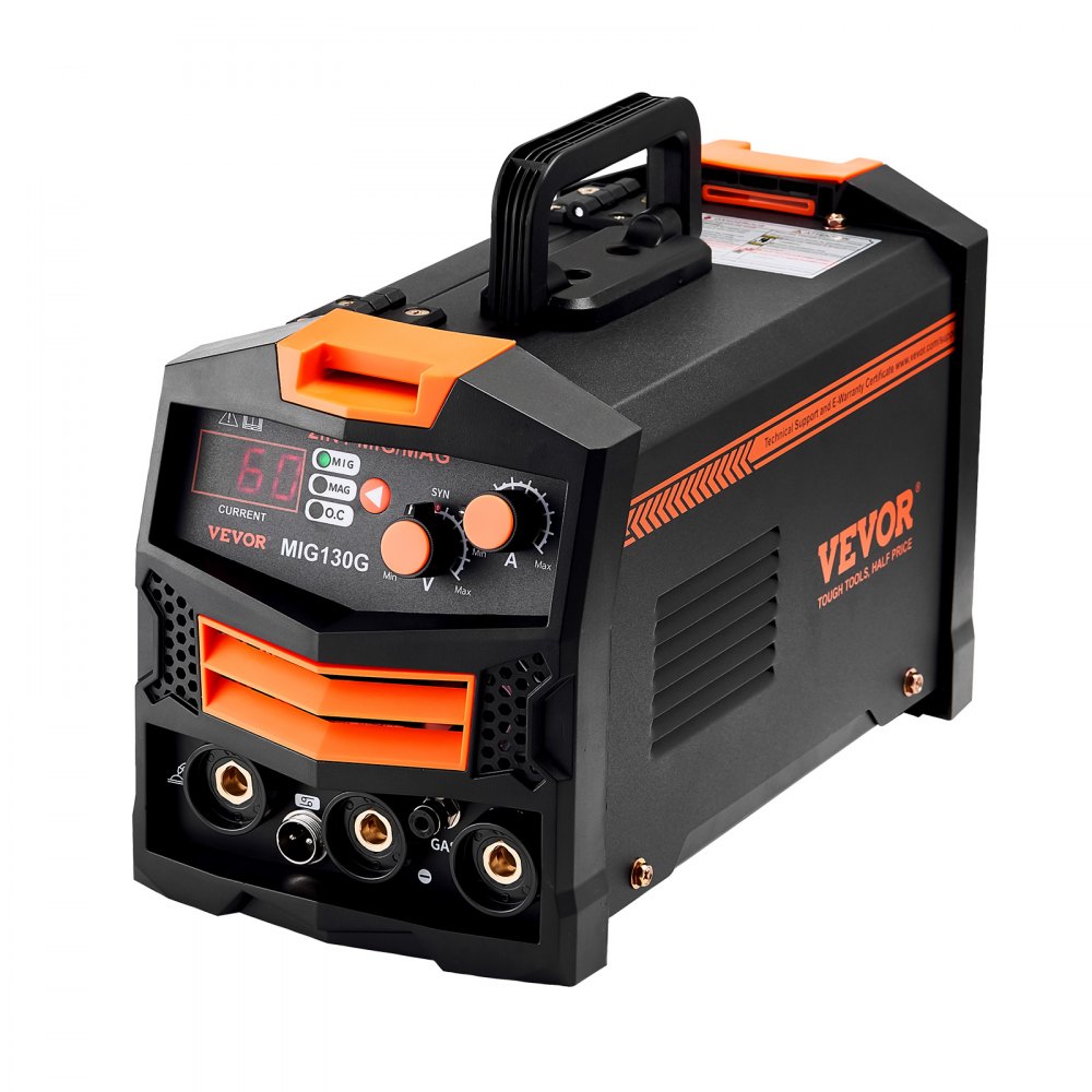 Soudeuse MIG, machine à souder MIG synergique 130 A, soudeuse multi-procédés à fil fourré MIG/sans gaz MIG 2 en 1, soudeuse MIG avec technologie d'onduleur IGBT et écran d'affichage numérique