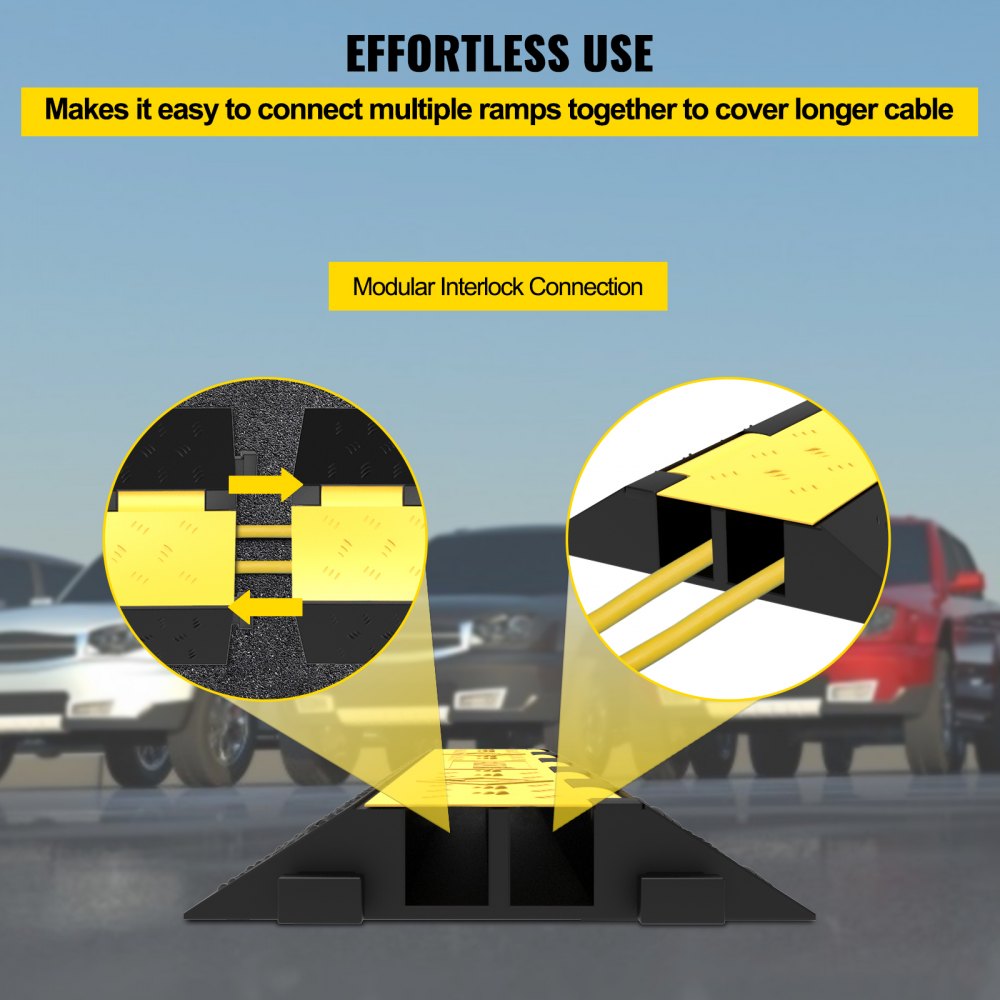 Cable protection mat, 3 pieces, 2 channels, 101 x 25 x 5 cm, overrun protection for cables, cable bridge 5T made of commercially available thermoplastic rubber with modular design for parking lots, warehouses, black Cable protection mat, 3 pieces, 2 channels, 101 x 25 x 5 cm, overrun protection for cables, cable bridge 5T made of commercially available thermoplastic rubber with modular design for parking lots, warehouses, black