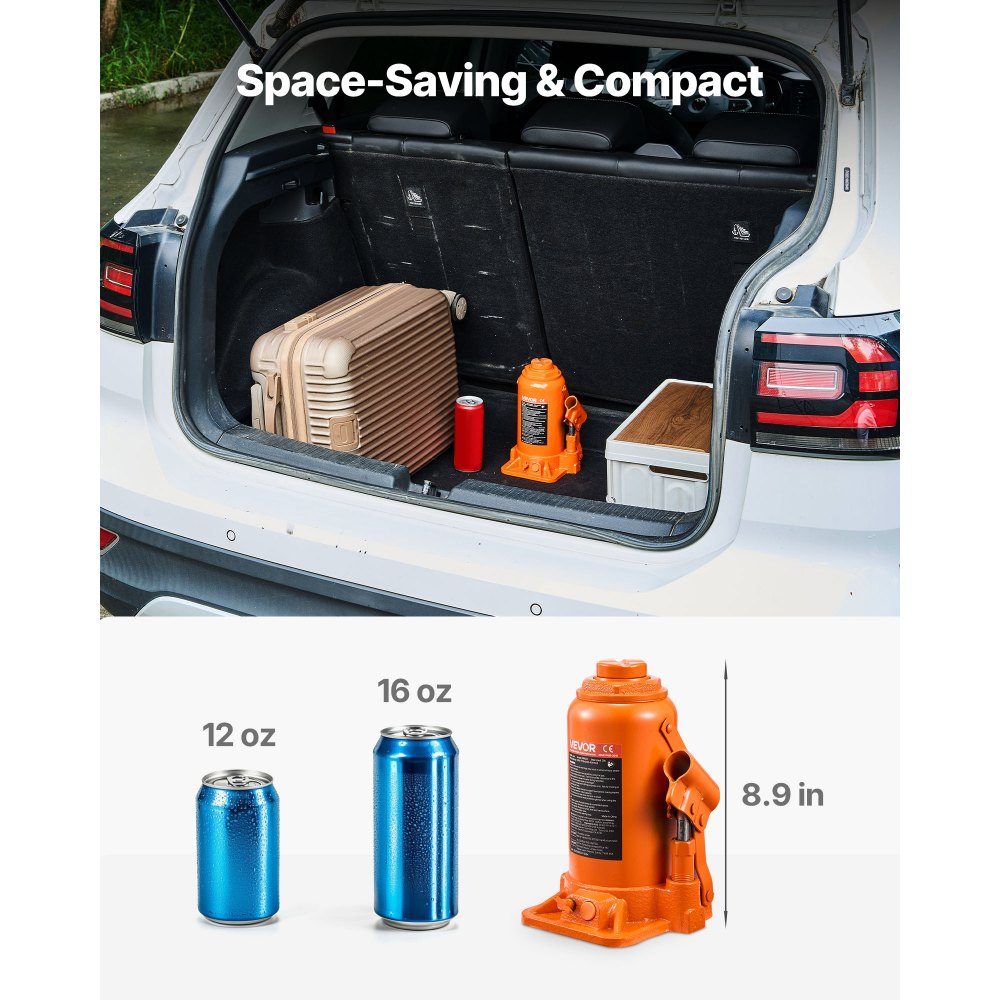 Cric Hydraulique Cric Bouteille 20T 225-435mm Plage de Levage Cric de Timbre Robuste pour Voiture SUV Pickup Réparation de Voiture Ascenseur de Maison Équipement Agricole Orange