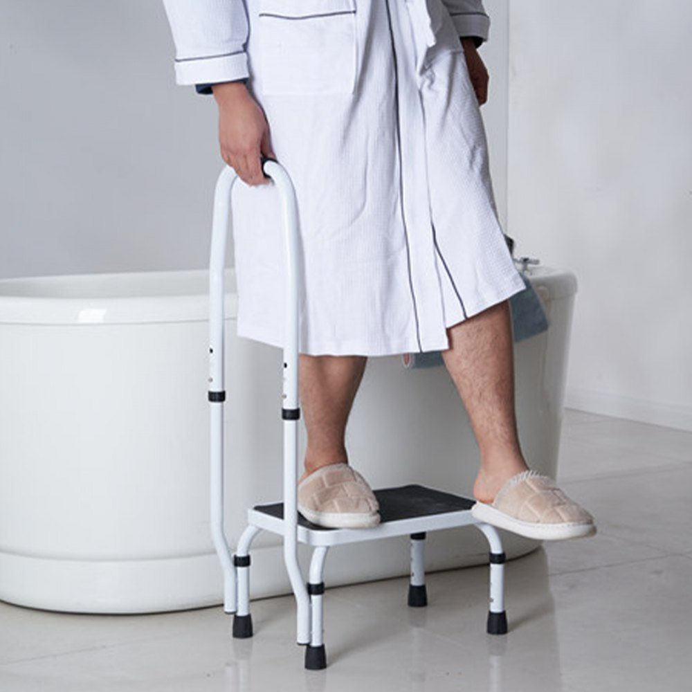 Huishoudladder 810 x 417 x 285 mm, trap, opklapbaar, stalen trap, 1 trede, trap, draagvermogen 150 kg, opklapbare trede, enkele trap, 810 mm hoog, keukenladder, antislip opstapje