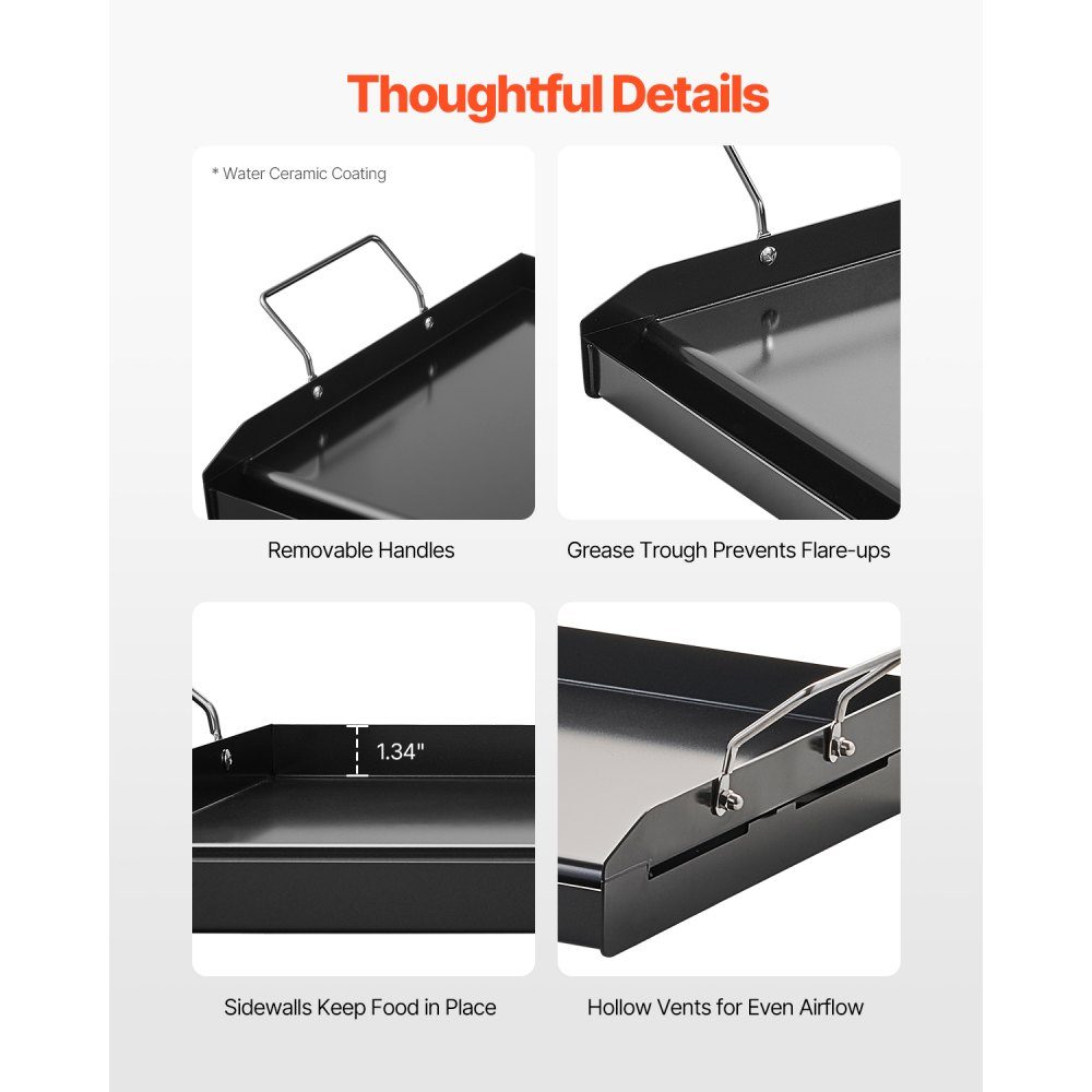 Grill Plate Grill Pan Carbon Steel Universal Rectangular Plate (605x360mm) with Flat Top Gas Grill Grill Plate for BBQ Grill Teppanyaki Portable Family Cookware with Handle