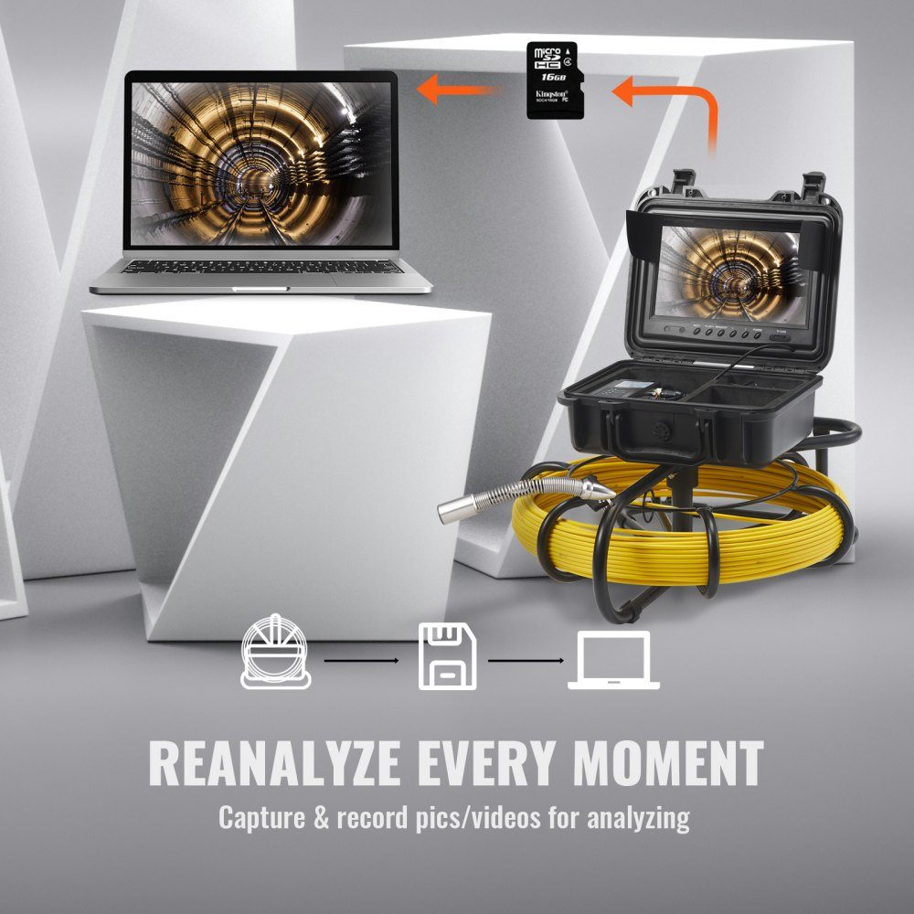 Sewer Camera 50m 23cm Screen Pipe Inspection Camera with DVR Function IP68-Kamera with 12 Adjustable LEDs with a 16GB SD Card for Sewer Pipe Home Sewer Pipe