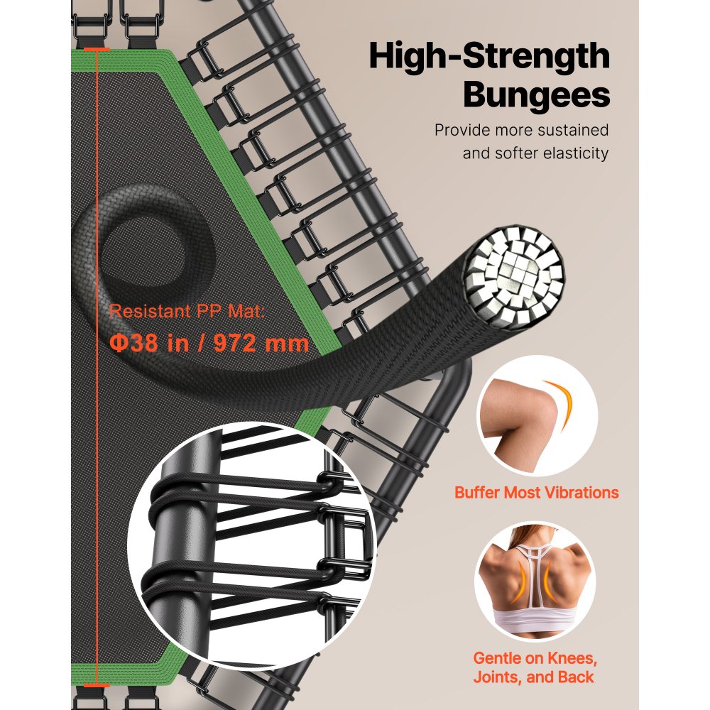 Indoor fitnesstrampoline voor volwassenen, mini-trampoline met een draagvermogen van 205 kg, rebounder-trampoline van 1385 mm met in 3 niveaus in hoogte verstelbare handgreep en schuimrubberen handgreep, hometrainer, sportuitrusting Indoor fitnesstrampoline voor volwassenen, mini-trampoline met een draagvermogen van 205 kg, rebounder-trampoline van 1385 mm met in 3 niveaus in hoogte verstelbare handgreep en schuimrubberen handgreep, hometrainer, sportuitrusting