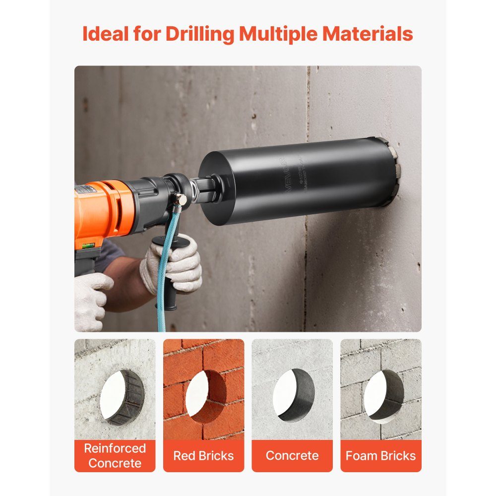 Core drill φ 127 mm, 356 mm drilling depth, 1-1/4 inch-7 internal thread, high-precision welding technology, wet diamond core drill, core hole drill for reinforced concrete brick masonry
