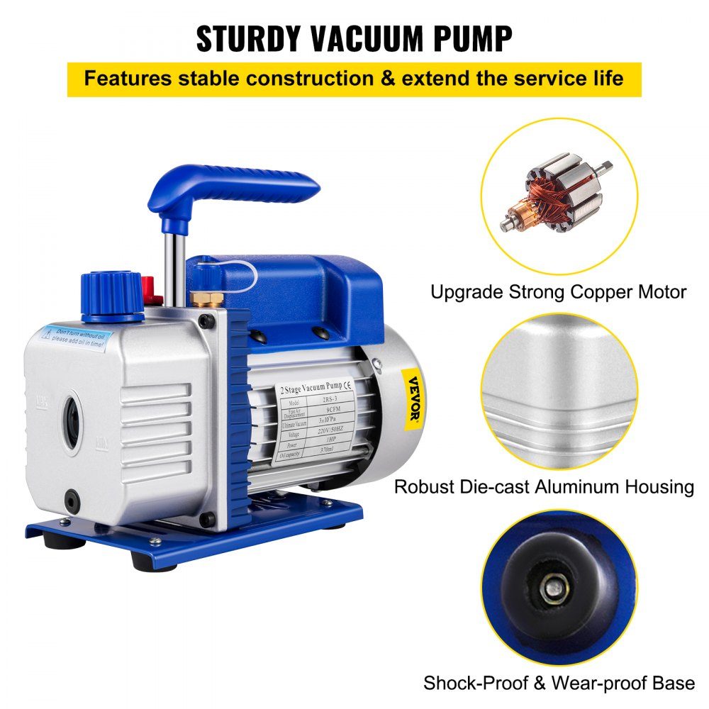 Pompe à vide 370 ml 533 l/min (9 cfm) 746 W (1 HP), pompe à vide 220 V, pompe à vide 1720 U, pompe à vide, pompe à vide – Réf. HT-24595