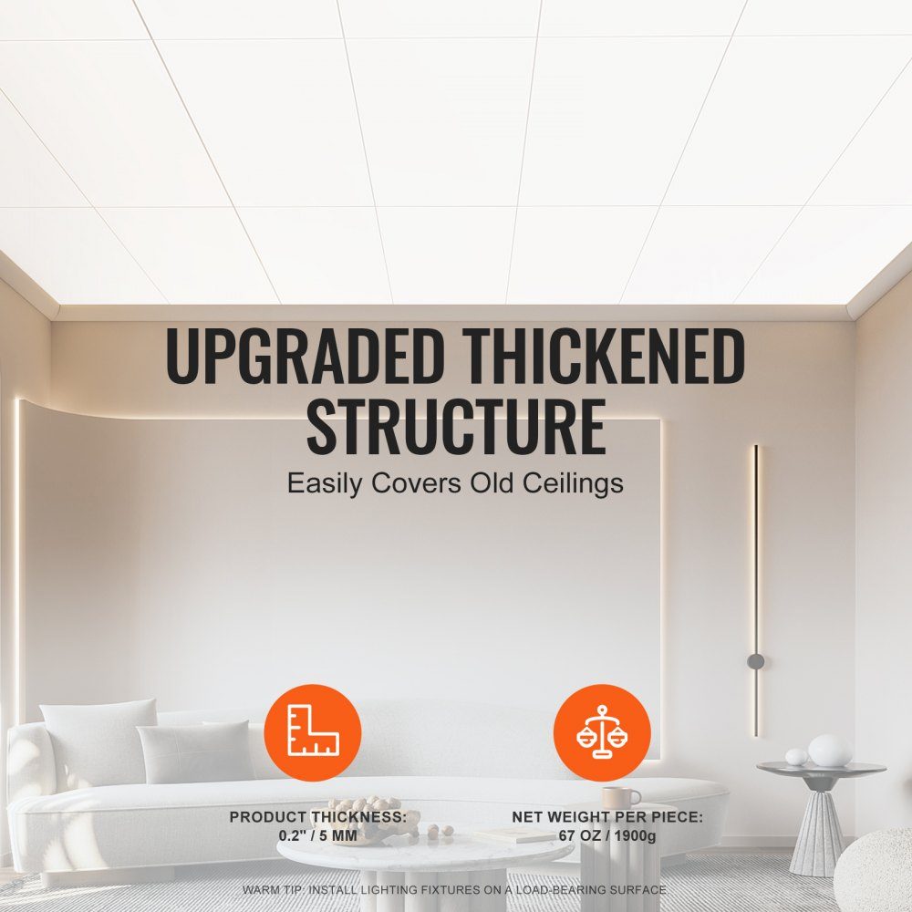 Ceiling Panels 10pcs 24x24 Inch Suspended Ceiling Panels Made of High Quality PVC Foam Fireproof Good Flexibility and Easy Installation Ceiling Panel for Home Office Decoration Smooth White