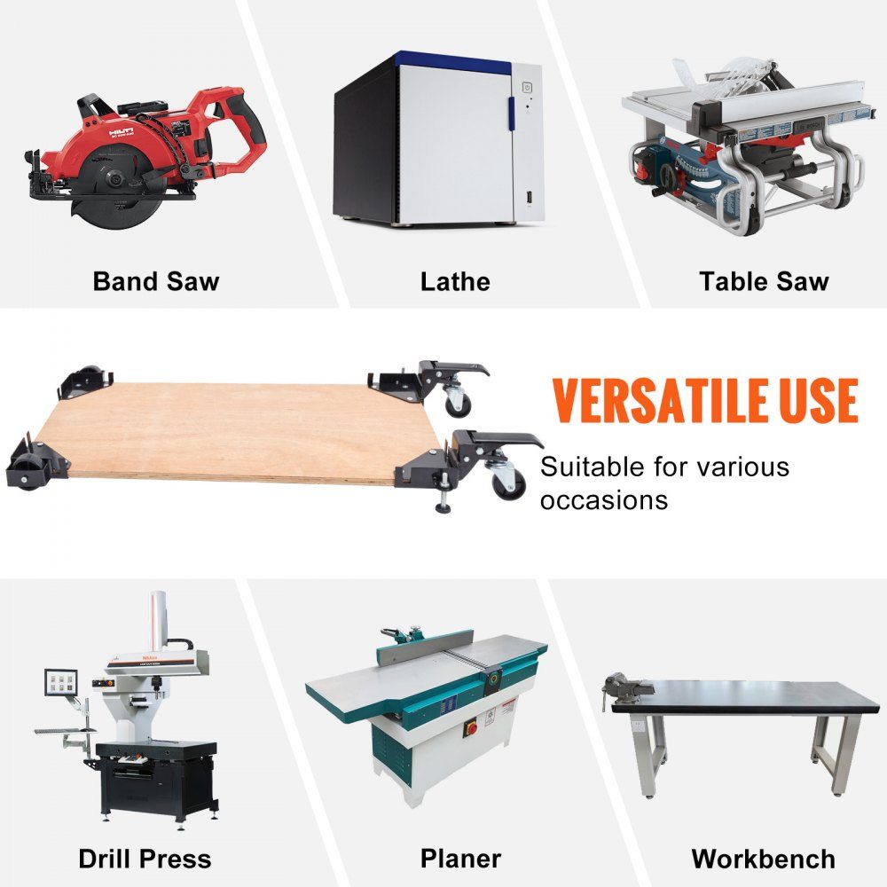Mobile base, 400 lbs, adjustable from 9.5 x 9.5 mm to infinity. Robust, universal mobile stand with rotating wheels for woodworking equipment, band saws, power tools, machines