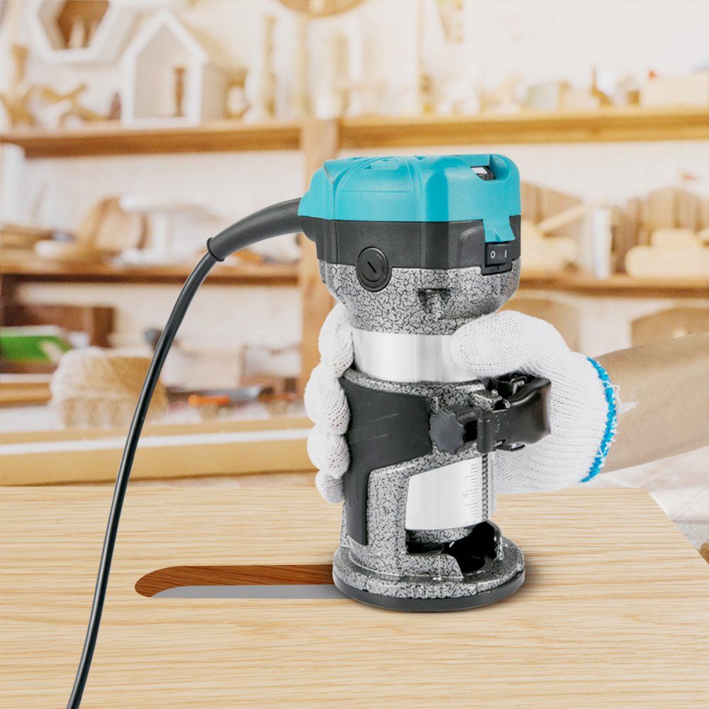 Electric Hand Router 800W, One-Hand Router 30000 RPM, Wood Edger, 3 Collet, Soft Start, Aluminum Alloy, Speed ​​Control, Electric Router Woodworking