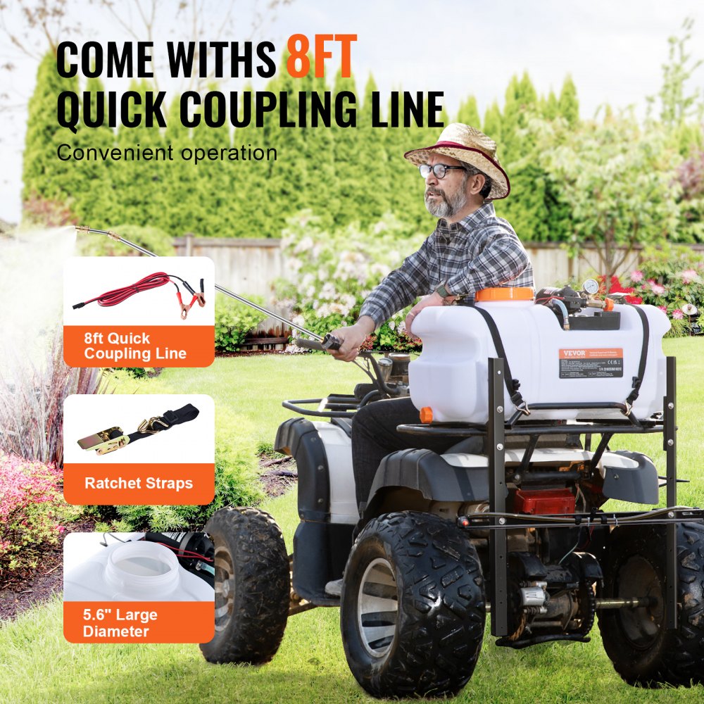 ATV Sprayer, 7L/min Pressure Sprayer, 12V Pump, 0.1-0.5MPa Pump, Operating Pressure Sprayer, 0-72 PSI Pressure Sprayer, Includes 20ft Hose, 8ft Quick Release Line, Ideal for ATVs, UTVs, Tractors ATV Sprayer, 7L/min Pressure Sprayer, 12V Pump, 0.1-0.5MPa Pump, Operating Pressure Sprayer, 0-72 PSI Pressure Sprayer, Includes 20ft Hose, 8ft Quick Release Line, Ideal for ATVs, UTVs, Tractors