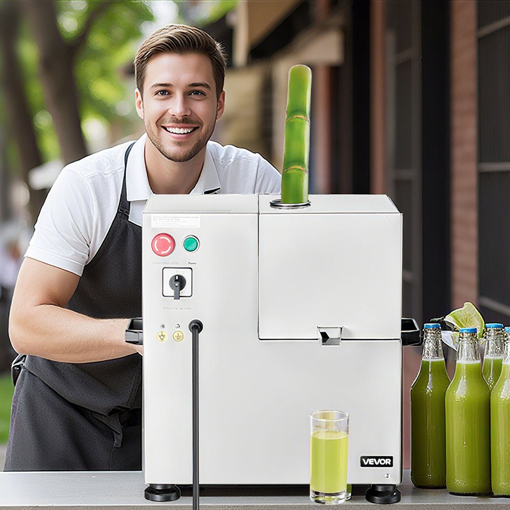 Commercial Sugarcane Juicer, 800W Electric Sugarcane Juicer with 300kg/h High Power, 4 Stainless Steel Rollers, Sugarcane Press Juicer (55x38x52cm)