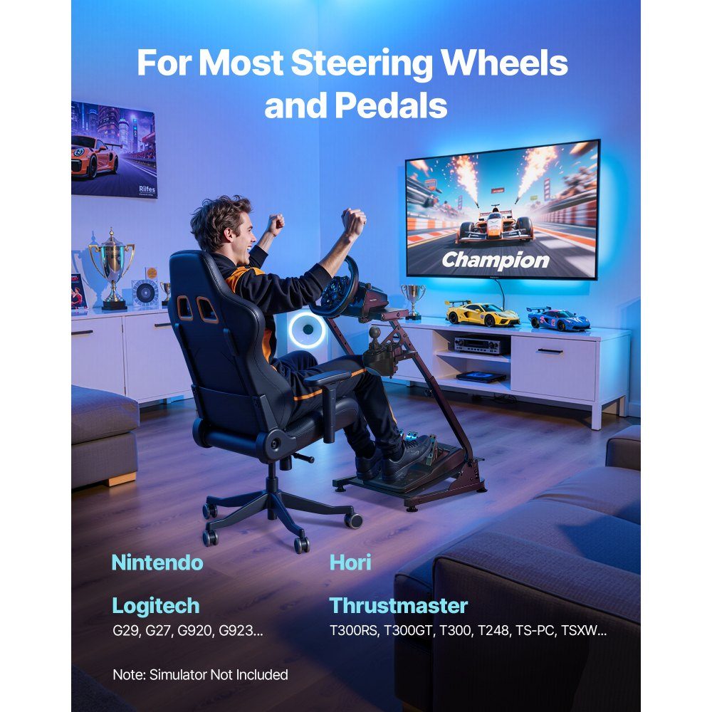 Steering wheel stand adjustable & foldable simulator stand for Logitech G29 G27 G920 G923, Thrustmaster T300RS T300GT T248 TS-PC TSXW Gaming Cockpit, pedal simulator not included