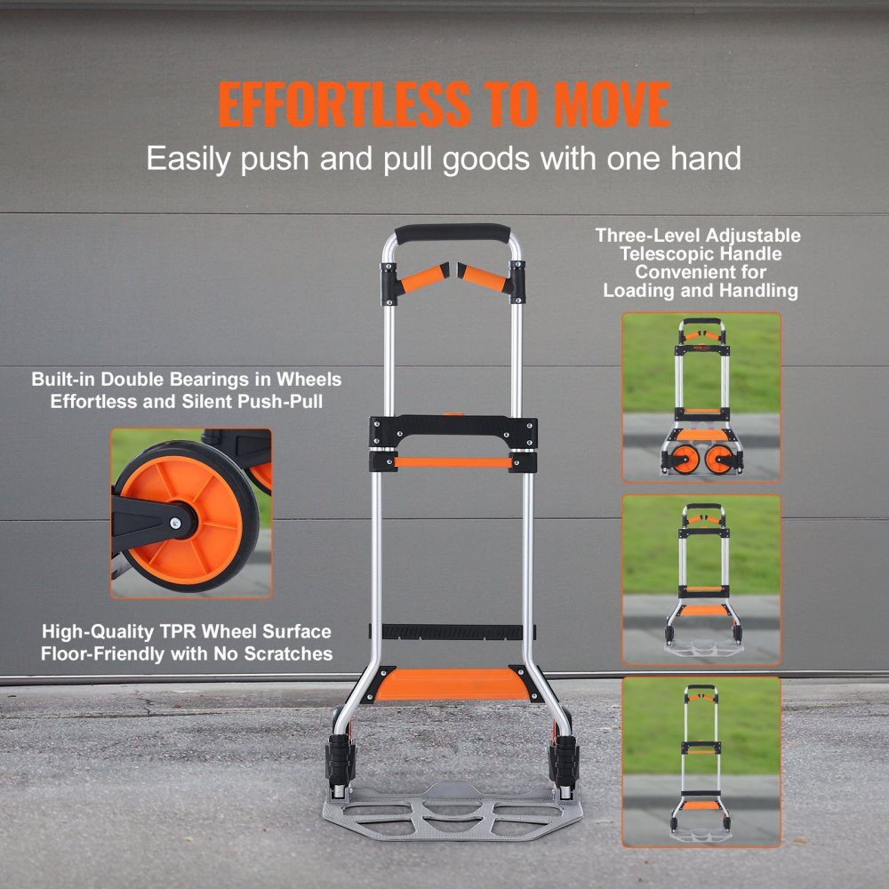 Folding Sack Truck 140kg Aluminum Alloy Plastic Transport Trolley Stacking Trolley with Adjustable Handle 900-1109mm Foldable Trolley with Tension Rope Included Compact Size for Storage
