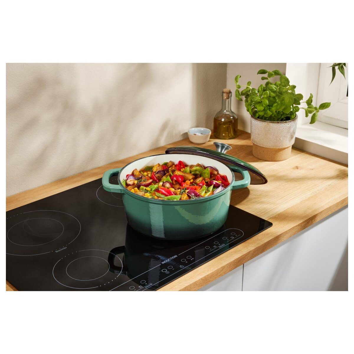 SILVERCREST® premium cast iron pot, with drop system 28 cm / 5.6 liters (green)