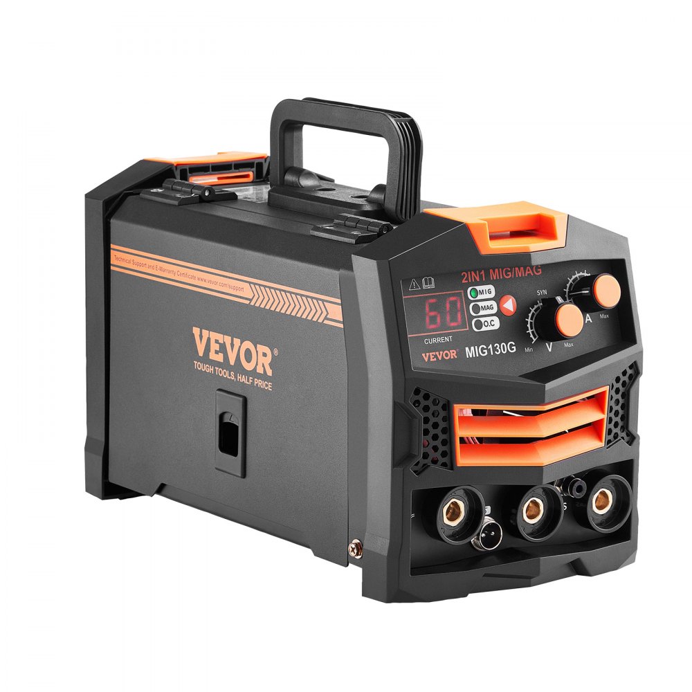 Soudeuse MIG, machine à souder MIG synergique 130 A, soudeuse multi-procédés à fil fourré MIG/sans gaz MIG 2 en 1, soudeuse MIG avec technologie d'onduleur IGBT et écran d'affichage numérique