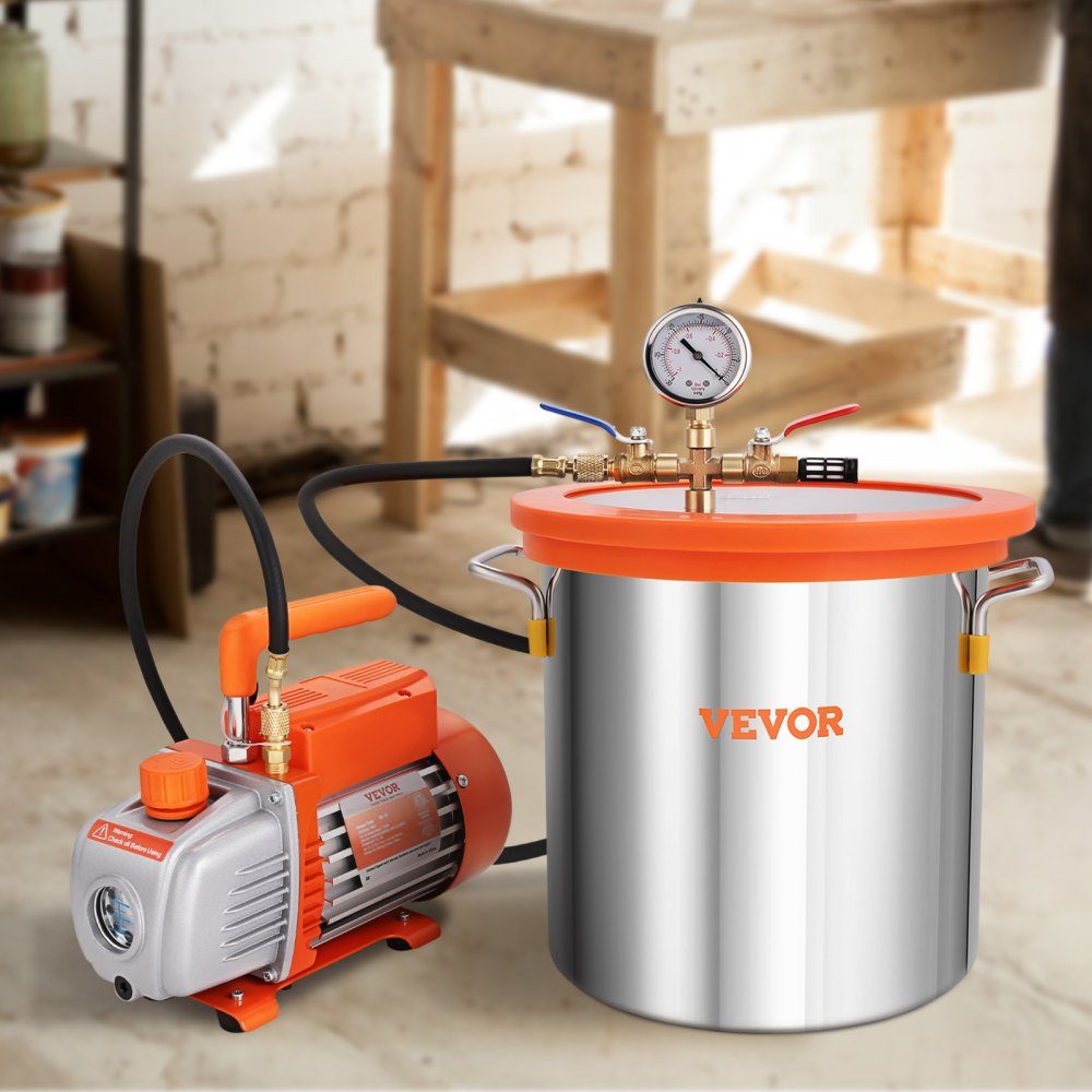 Vakuumpumpe mit 19 l Vakuumkammer, 100 l/min Vakuumpumpe, 150 W AC, 220 V/50 Hz, 1440 U/min, 5 Pa, 250 ml Ölkapazität, HVAC-Vakuumausrüstung, Kühlvakuumpumpe für die Holzstabilisierung, Harzentgasung