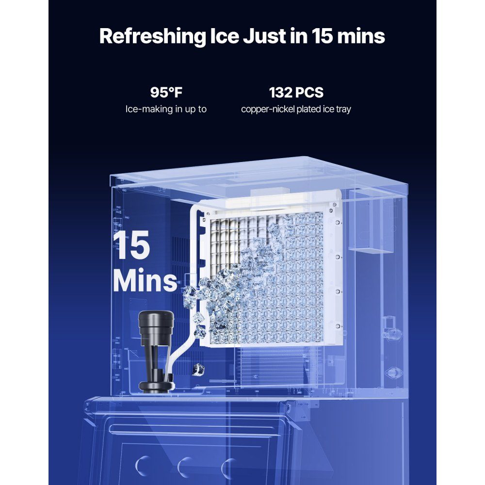 Ice maker head, commercial ice maker (head only), 136kg/day, stainless steel head + PE plastic ice maker head with intelligent control panel and one-touch cleaning