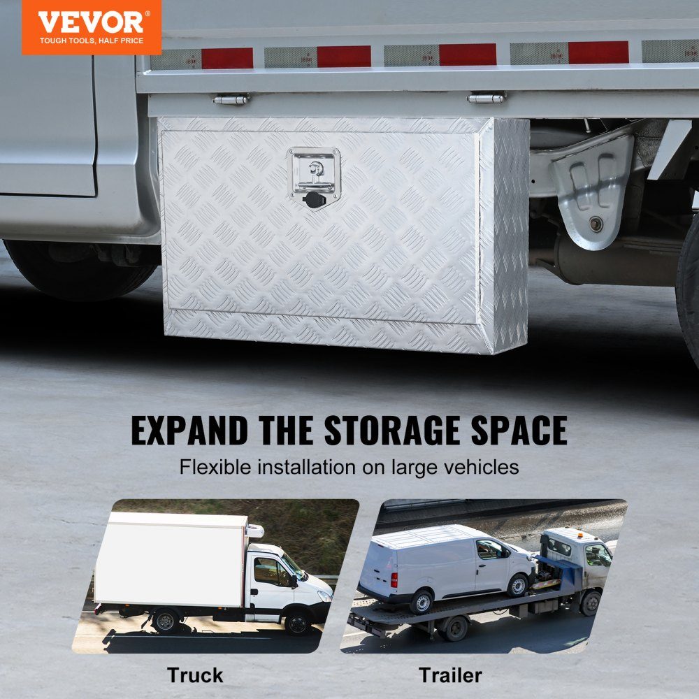 Truckbox Tool Box Trailer Box Tool Box 760x355x405mm Pickup Storage Box Aluminum Diamond Plate Tool Box with Lock and Keys Waterproof Trailer Storage Box