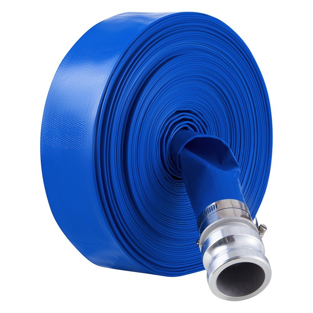 Tuyau plat Tuyau d'égout en PVC de 50,8 mm x 30 m avec colliers, camlock, connecteurs en aluminium, adapté à diverses pompes, traitement des eaux usées, transport de l'eau et à d'autres fins