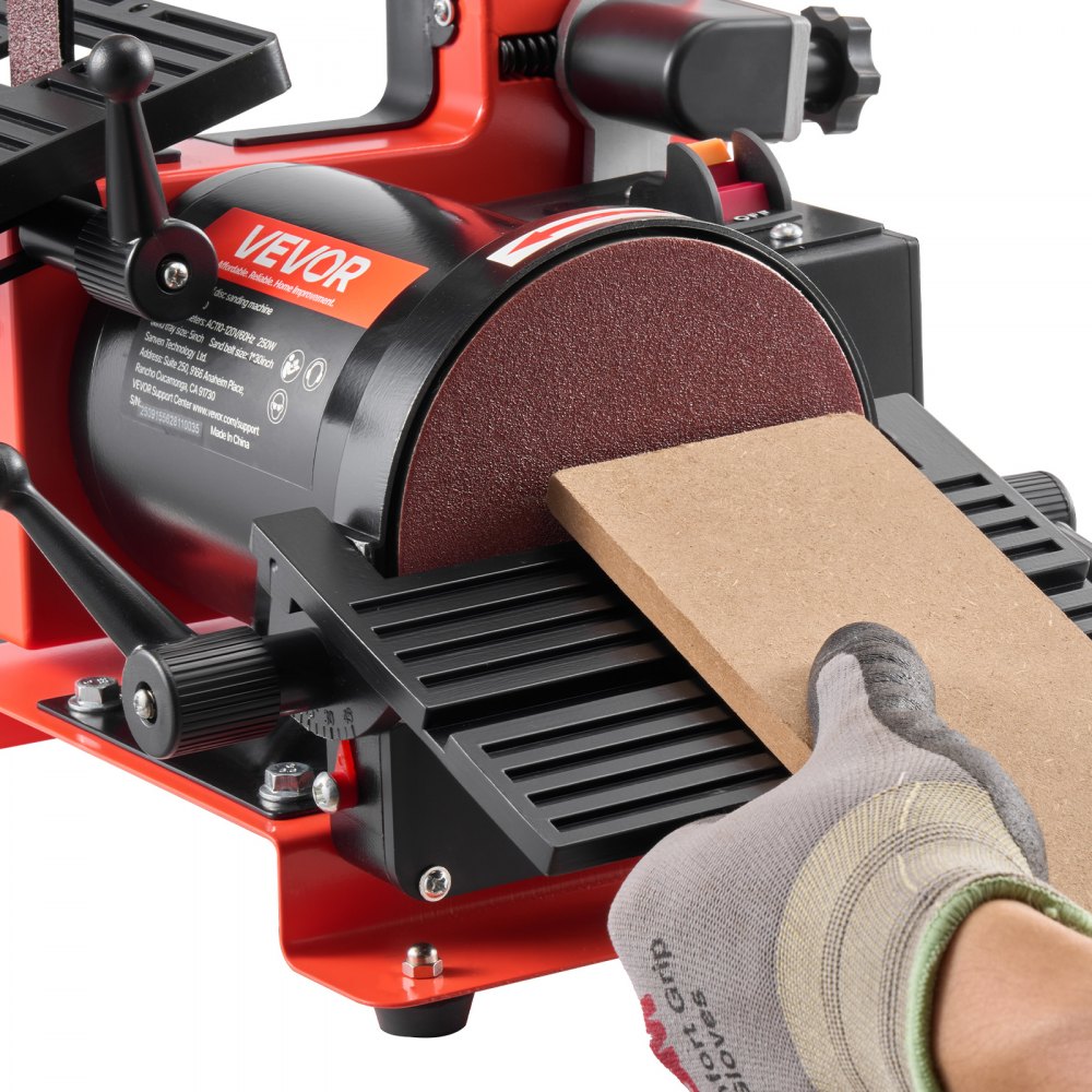 Ponceuse à disque à bande 250 W, ponceuse à disque 127 mm et ponceuse à bande 25,4 x 762 mm, avec table de travail réglable de 0 à 45° et ouverture d'aspiration de poussière pour le travail du bois et l'affûtage des couteaux
